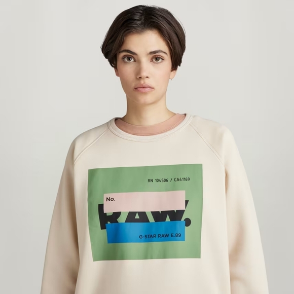 G-Star Women's Cream Sweater with Blue and Green Graphic - Picture 2 of 4